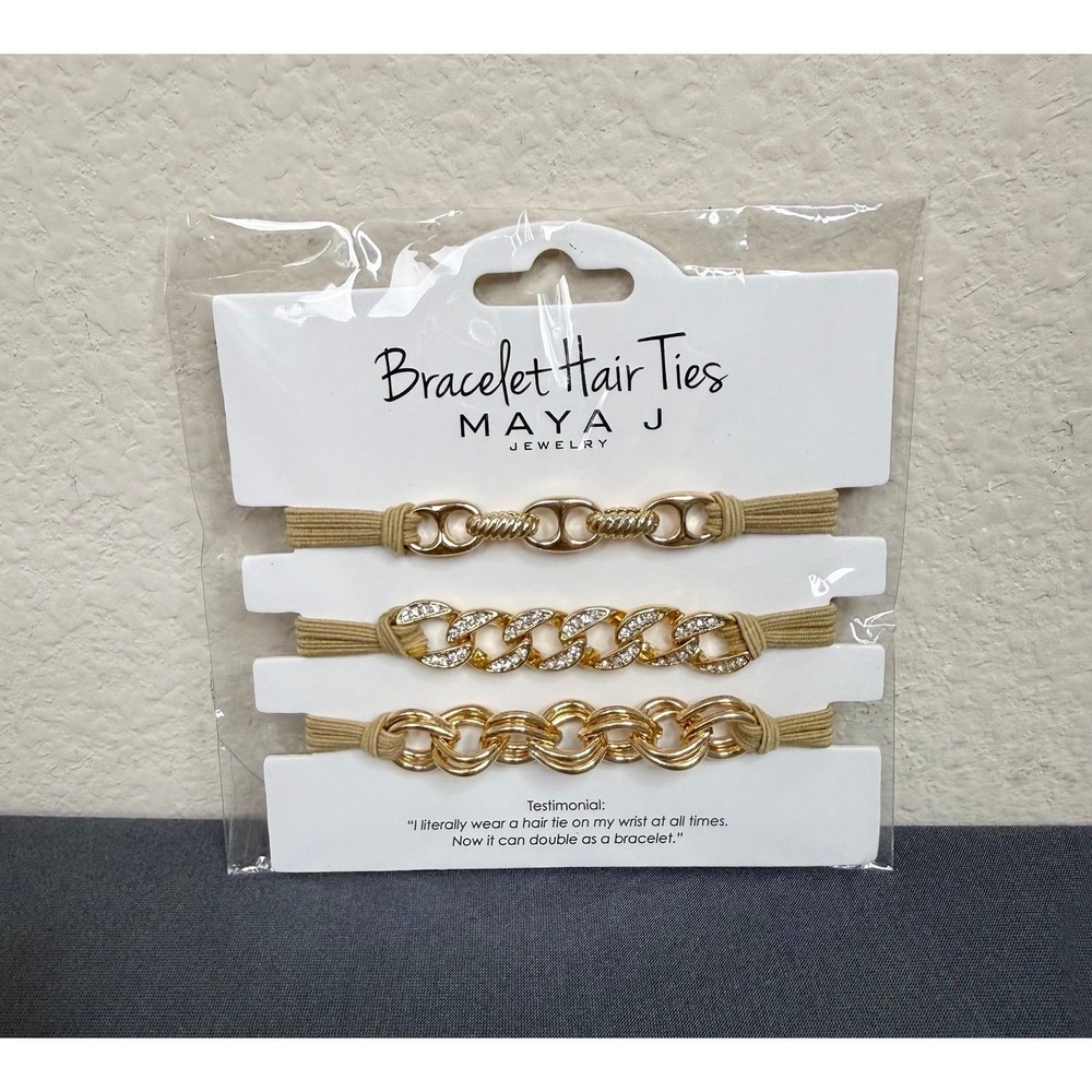 Maya J Bracelet Elastic Beach Hair Tie Maya J Gold Chain Beads Cord Holiday
